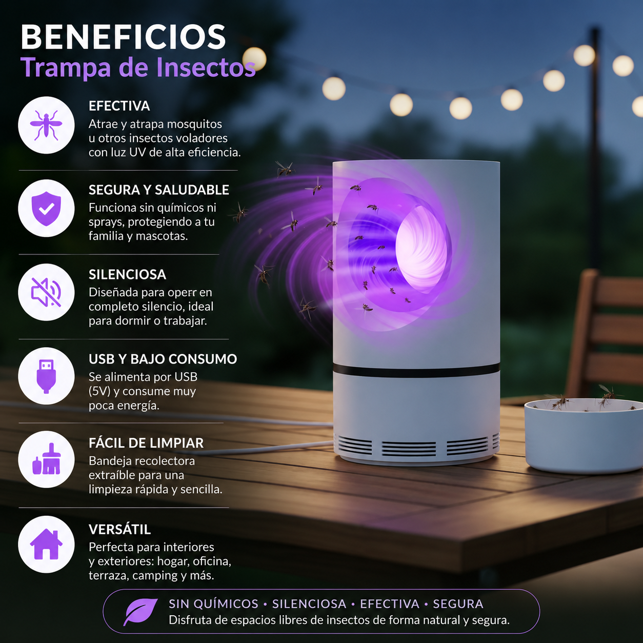 LÁMPARA LED ATRAPA MOSQUITOS